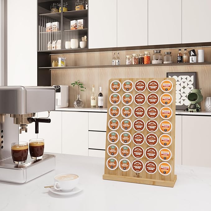 simesove K Cup Holder, Bamboo Keurig Storage Organizer, Holds 35 Pods for Coffee Bars, Offices, and Kitchens, k-cup Pod Holders Display Rack for Countertop