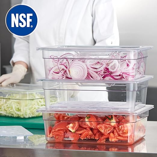 CURTA 4-Pack 1/2 Size 4" Deep NSF Polycarbonate Food Pans with Handled Lids & Drain Trays | Dishwasher & Freezer Safe Clear Container for Prep Tables, Buffet, Salad Bar, Commercial Kitchen