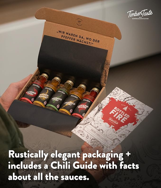 TIMBER TASTE® Color Hot Sauce Gift Set [5x1.35 oz] Hot Sauce Variety Pack - Spicy Condiment Set for Heat Lovers in Mini Bottles - Gourmet Spicy Food Gifts for Women & Men - Birthday Gifts for Men