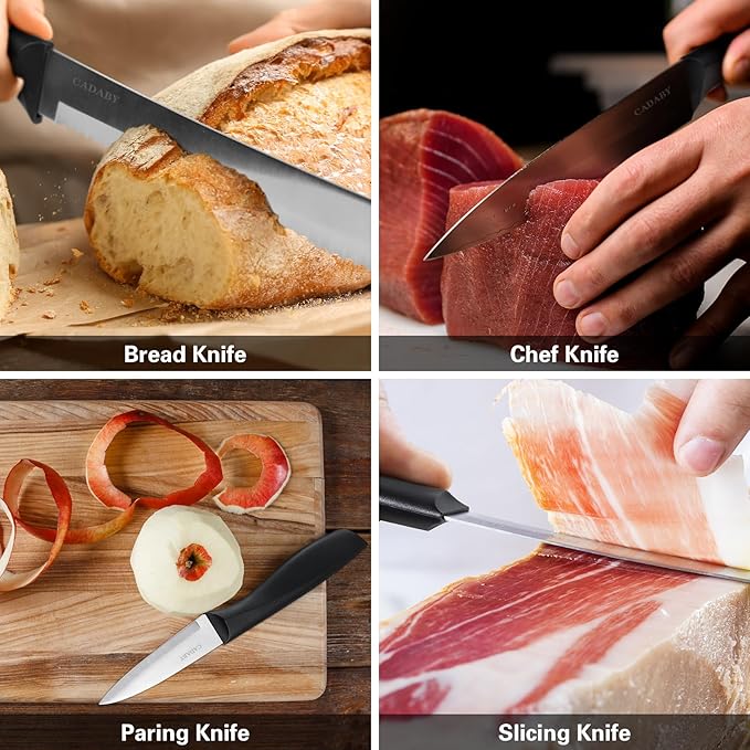 19 PCS Kitchen Cooking Utensils Set, 11 Pieces Silicone Cooking Utensils Set 6 Pieces Sharp Stainless Steel Black Knife Set with 1 Piece Cutting Board, Ideal for Apartment