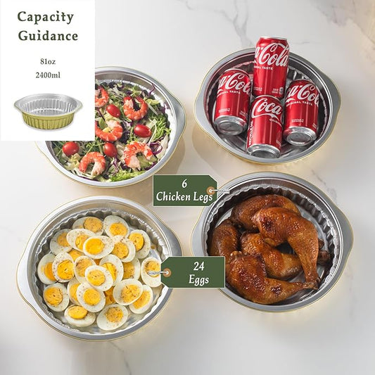 10.5" Aluminum Foil Pans with Integrated Handles and Snap-On Lids (5 pcs) | 2X Thickness Heavy-Duty Reusable Tin for Baking and Cooking