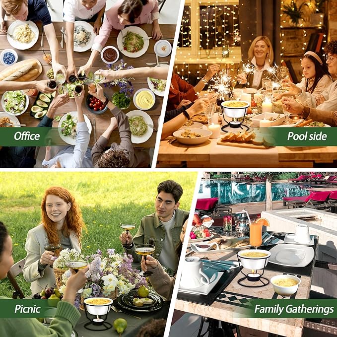 4Pcs Fondue Pot Set for Chocolate Butter Cheese, 5oz Butter Warmer for Seafood with 20 Tealight, Ceramic Bowl Oven Microware Dishwasher Safe,Perfect for family dip Fruit,Dessert,Snack