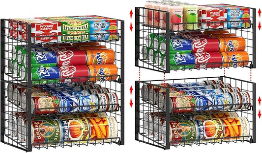 2-Pack Stackable Can Organizer for Pantry, Adjustable Can Holder Rack for Canned Food Soda Drink Goods Storage up to 36 Cans Storage, 2 Tier, Black