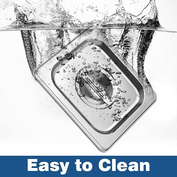 6 Pcs Notched Hotel Pan Cover Stainless Steel 1/6 Size Food Pan Lids with Handle Steam Pan Covers for Restaurant Hotel Commercial Food Storage Containers Covers