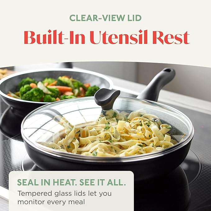 Rigoletto 3.1QT Nonstick Sauté Pan & Lid, Made in Italy, Layered Ceramic PFAS-Free Surface, Induction Ready, Dishwasher & Metal Utensil Safe, Granite Finish, Stay-Cool Handle, Black