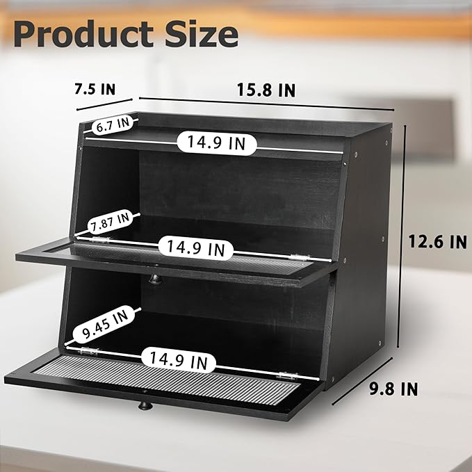 Pure Bamboo Bread Box, Roomy Bread Storage Container, Keeps Homemade Bread Fresh and soft, Easy to Assembly Breadbox for Kitchen Countertop