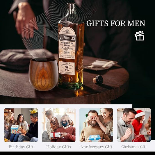 Original Wooden Bourbon Drinking Glass,Handcrafted Whiskey Glasses for Men,Great Anniversary Birthday Gifts for Men, Him, Dad, Husband, or Brother 10OZ 1 PACK