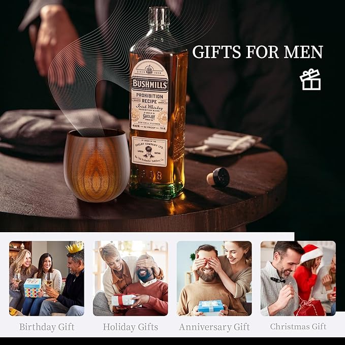 Original Wooden Bourbon Drinking Glass,Handcrafted Whiskey Glasses for Men,Great Anniversary Birthday Gifts for Men, Him, Dad, Husband, or Brother,10OZ 2 PACK