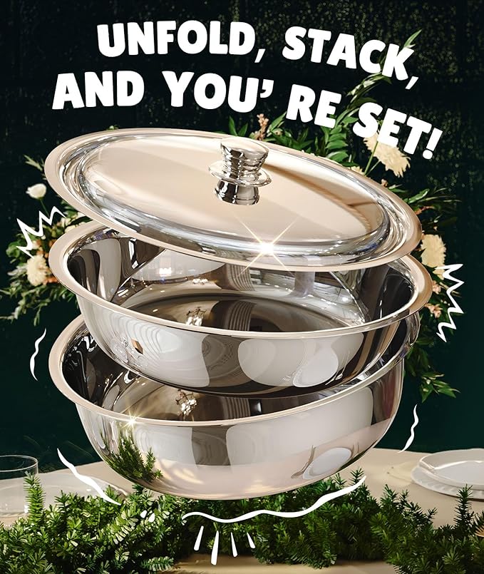 Chafing Dishes for Buffet 4 Pack, 6QT [Worry-Free Assemble] Food Warmers for Parties Buffet [Mirror-Like Polished Finish Stainless Steel Round Chafing Dish Buffet Set with Complete Set