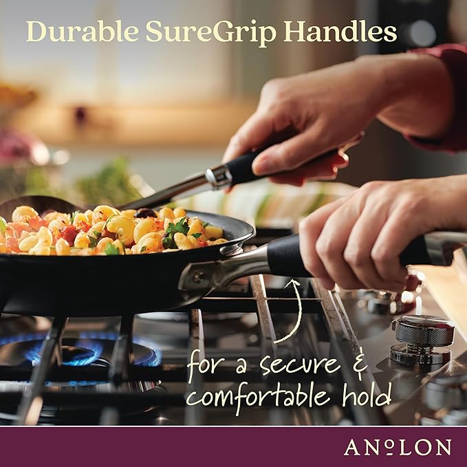 Anolon Advanced Home Hard Anodized Nonstick Frying Pan, 14.5 Inch – Large Skillet with Helper Handle, 14 Inch Nonstick Frying Pan, Durable Cookware - Onyx