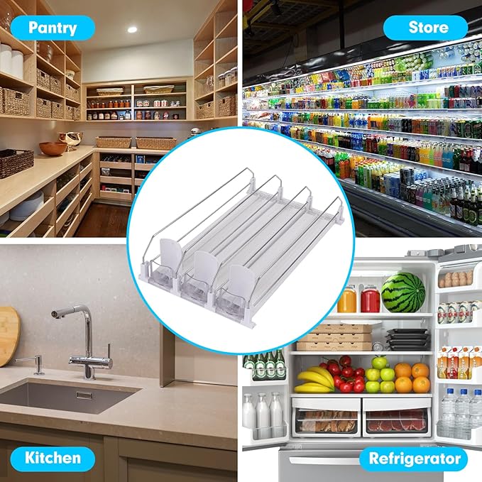 Automatic Soda Can Organizer Refrigerator Can Dispenser for Beer Soda Seltzer already Assembled Drink Pop Can Holder Self-Pushing Drink Organizer for Fridge Storage 15 cans of 11.15oz 12oz 16oz 16.9oz