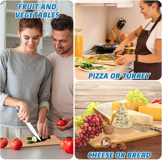 18 Pcs Wood Cutting Board Bulk Kitchen Chopping Boards Large Serving Board Wooden Cutting Board Set for Kitchen Meat Cheese Bread Vegetables (12'' x 8'', Bamboo Wood)