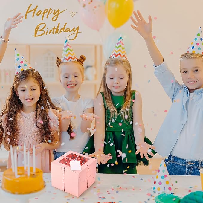 20Pcs Mini Cake Boxes with Window, 6x6x5 Inches Pink Bakery Boxes, Small 4 Cupcake Boxes, Cake Packaging for Pastries, Cookies, Chocolates, Cupcakes, Birthday Party, Wedding