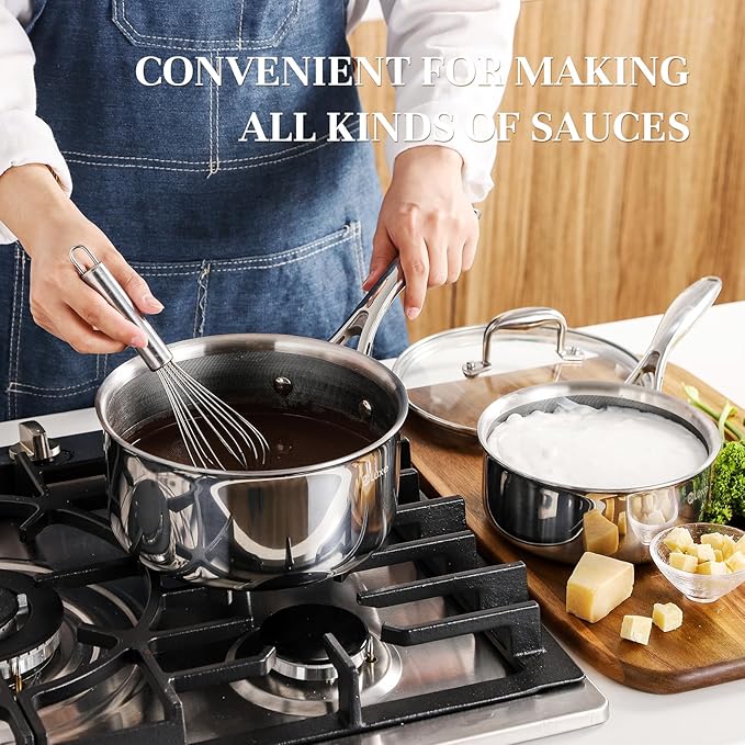 DELUXE Hybrid Nonstick 6 PCS Pot Set, 1.3, 3&5.4-Quart Pot with Tempered Glass Lid, Stainless Steel Cookware Pots with Stay-Cool Handle, Dishwasher Safe, Compatible with All Cooktops