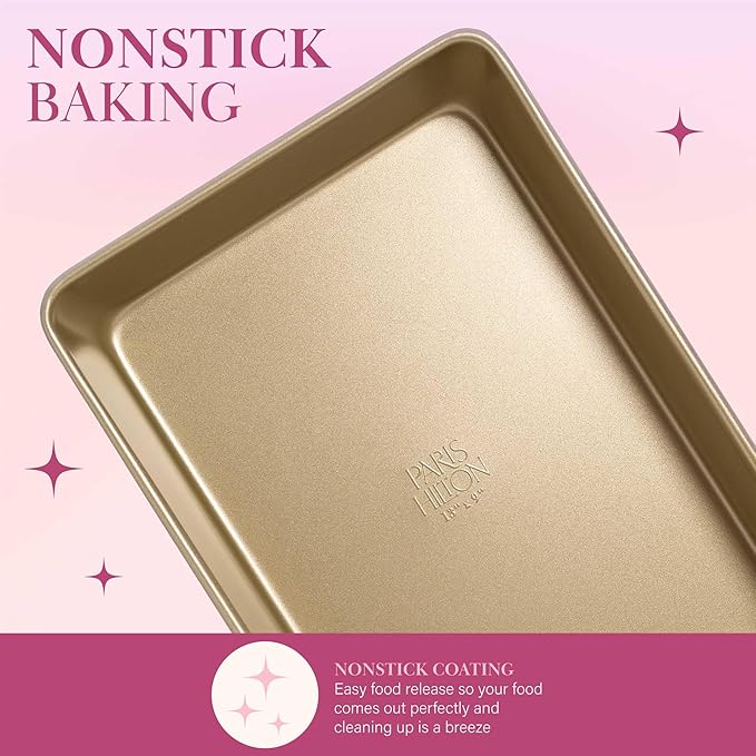 Paris Hilton Nonstick Carbon Steel Bakeware Collection, 13-Inch x 9-Inch Multipurpose Pan, Dishwasher Safe, Made without PFOA and PFAS, Pink Champagne Two-Tone