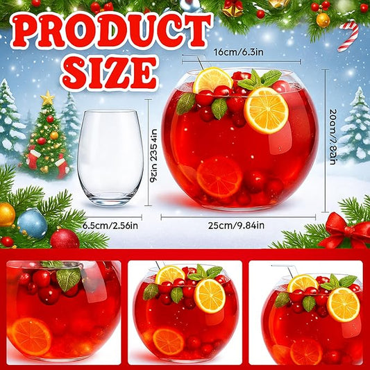 Glass Punch Bowl Set Christmas Party Bowl Set with 6 Punch Cups and Ladle Heavy Large for Parties, Holidays, Schools, Christmas for Centerpiece Table Decorations
