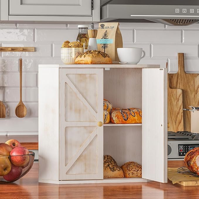 Corner Bread Box for Kitchen Counter Double Layer Bamboo Bread Storage Container Large Capacity Bread Storage Bin Farmhouse Breadbox Organizer