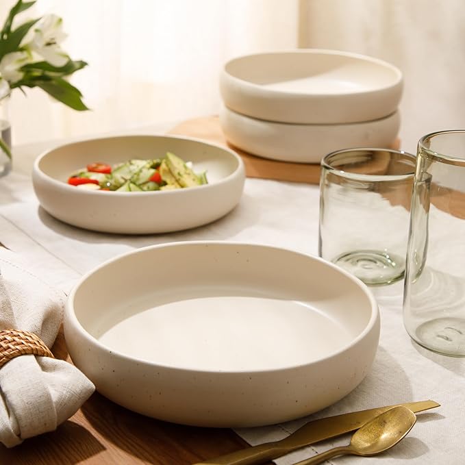 Bloomhouse Corsica Clay 4 Piece Meal, Dinner, Pasta Bowl Set - Sea Salt White