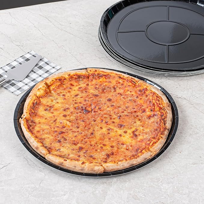 Restaurantware-Eco Pie 16 Inch Paper Pizza Trays, 50 Round Pizza Pans - Oven-Ready, Microwavable, Black Paper Pan For Medium-Sized Pizzas, For Baking, Cooking, Bread, Meat, Or Pies