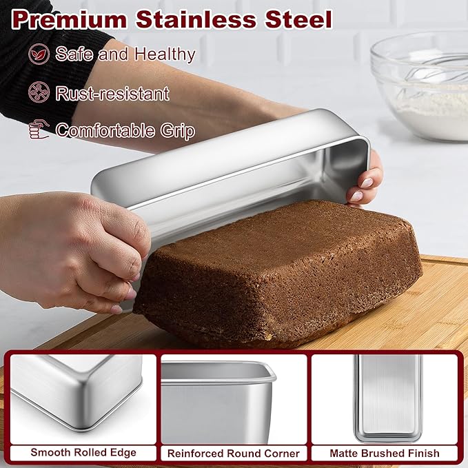 LIANYU 2 Pack Stainless Steel Bread Pan Set for Baking, 1 Large (12x5 Inch) & 1 Medium (9x5 Inch) Loaf Pans, Non Toxic Metal Bakeware for Meatloaf, Sourdough Bread, Lasagna, Oven & Dishwasher Safe