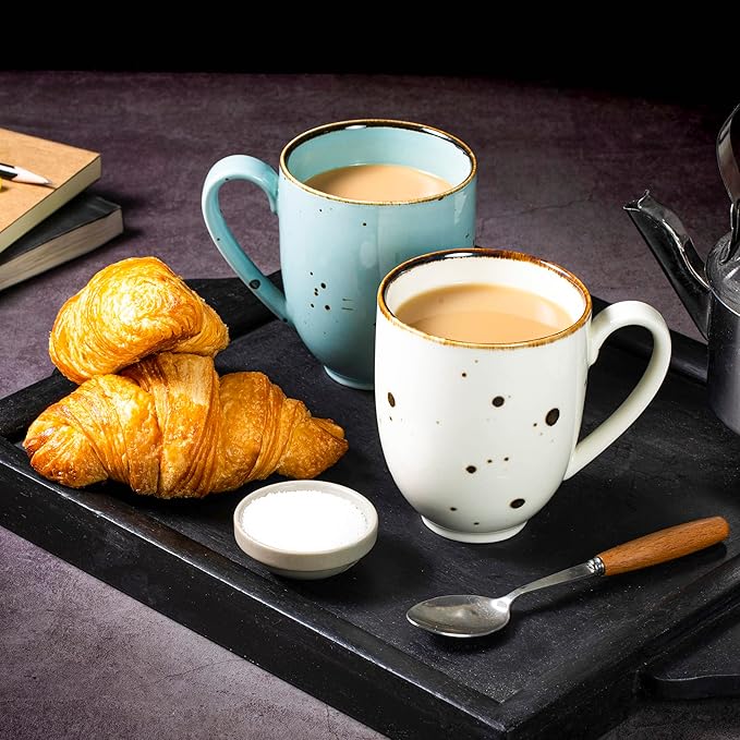 Esfour Ceramic Coffee Mugs Set Of 6, 14 Oz Large Handle Heavy Duty Cups - Microwave Dishwasher Safe - Latte, Cappuccino, Tea, Cocoa, Mocha - Men, Women, Home Office Daily Use, Natural Assorted Colors