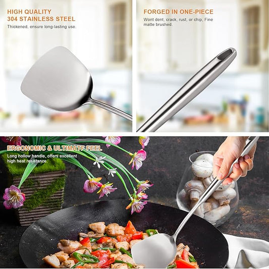 304 Stainless Steel Utensil, 2 PCS Large Metal Cooking Utensil Tools Spatula Set