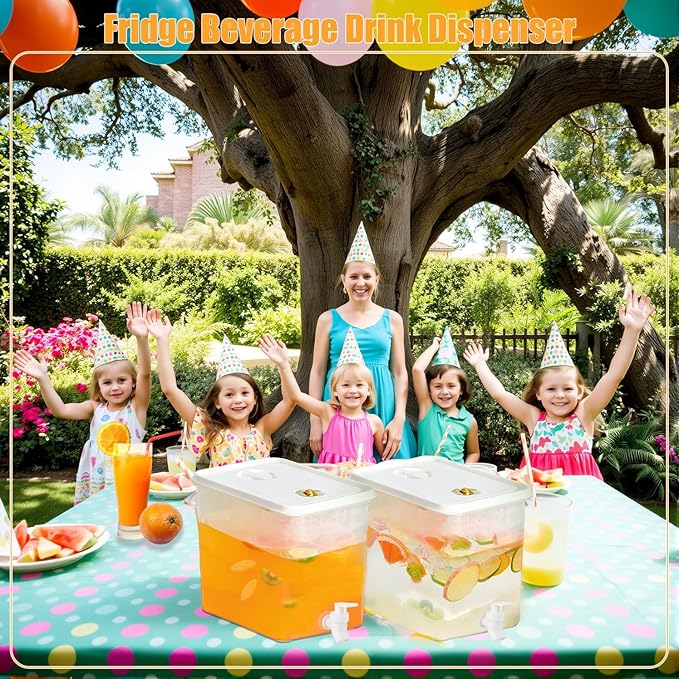 Beverage Drink Dispenser for Fridge, Plastic Beverage Dispenser with Spigot，Juice Container Sealed with Filter Screen，Cold Hot Drink Jug for Christmas Party Supplies (4PCS 1Gallon 2Gallon)