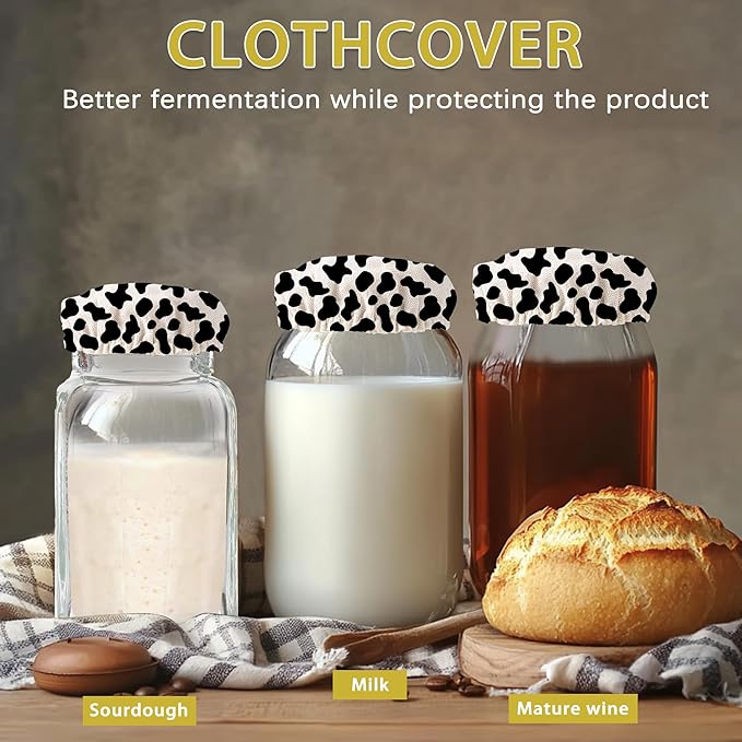 Cow Skin Sourdough Starter Jar Covers Reusable,Breathable Fabric Lids for Mason Jars,Wide Mouth and Regular Mouth(5 Pack)