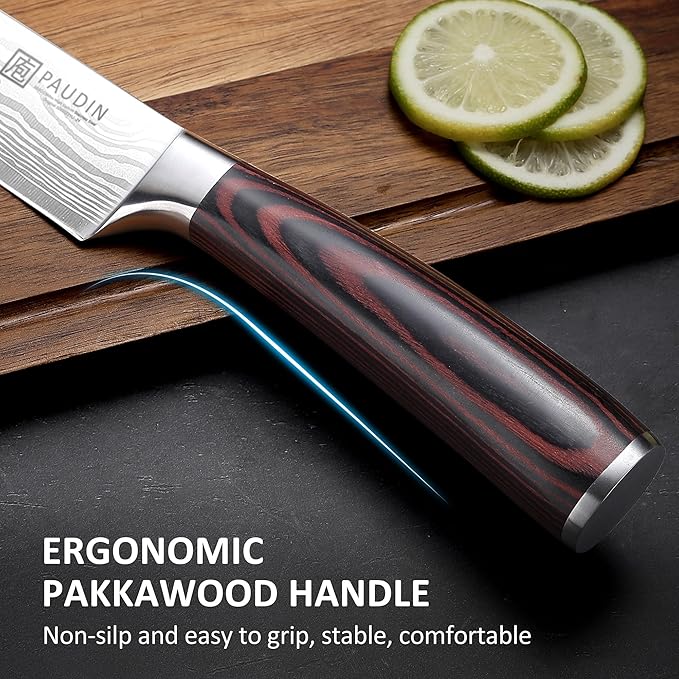 PAUDIN Chef Knife, 6 Inch Sharp Kitchen Knife, High Carbon Stainless Steel Utility Knives with Ergonomic Handle, Small Knifes for Home and Restaurant