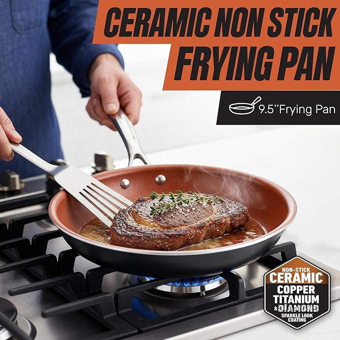 GOTHAM STEEL 15 Pc Ceramic Cookware Set, Ceramic Pots and Pans Set Non Stick with Cooking Utensils and Steamer, Non Toxic PFOA PFOS Free, Premium Stay Cool Handles, Oven & Dishwasher Safe