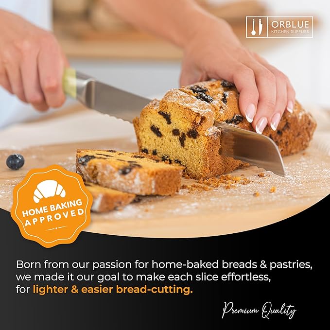 Orblue Serrated Bread Knife Ultra-Sharp Stainless Steel Professional Grade Bread Cutter - Cuts Thick Loaves Effortlessly - (8-Inch Blade with 5-Inch Handle), Yellow