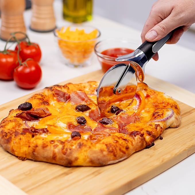 Old Stone Pizza Making Kit, Includes 15-inch Round Glazed Pizza Stone, Bamboo Pizza Peel, and Pizza Cutter