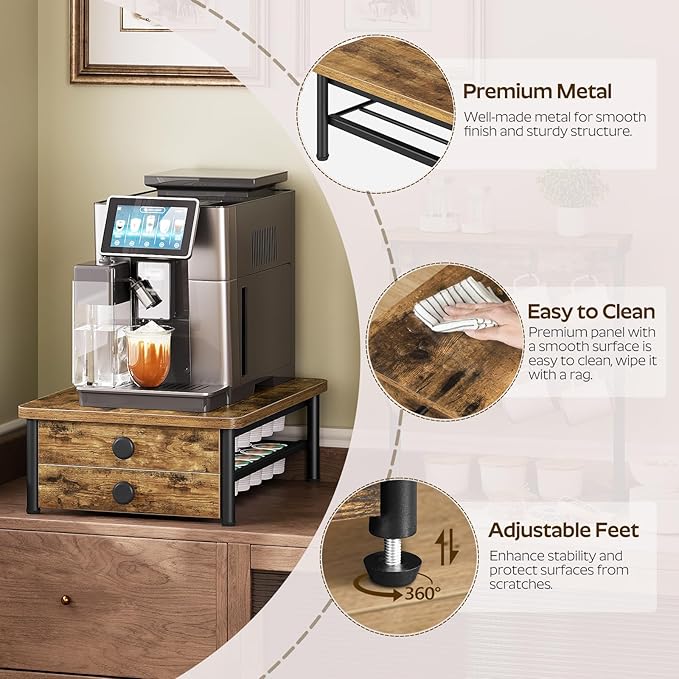 Coffee Pod Drawer Holder for K Cup, 56 Pods Capacity, 2 Tier Organizer for K Cup, Coffee Pod Organizer for Countertop, Space Saving, Easy Assembly, Rustic Brown KH28BRY1