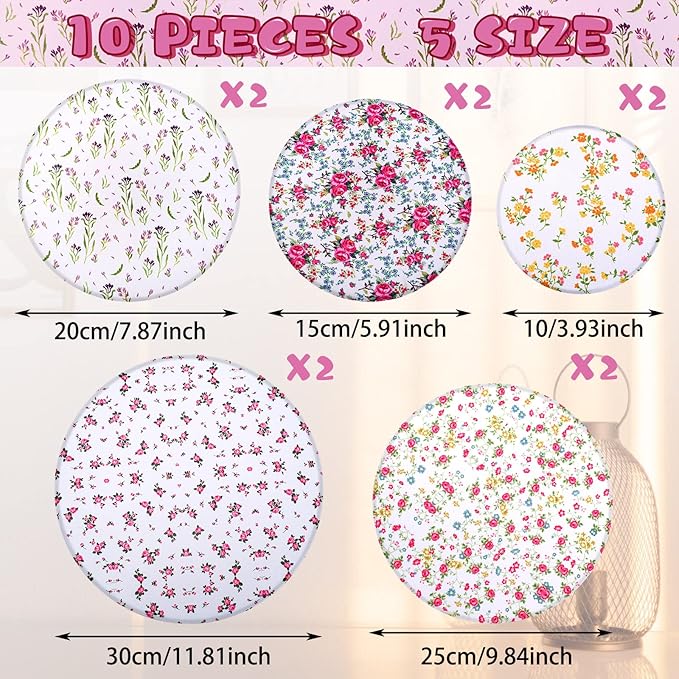 Patelai 10 Pcs Bowl Covers Reusable in 5 Size Stretch Cloth Fabric Elastic Food Storage Bowl Covers Bread Sourdough Lids for Proofing Food Fruits Leftover(Flowers Style)