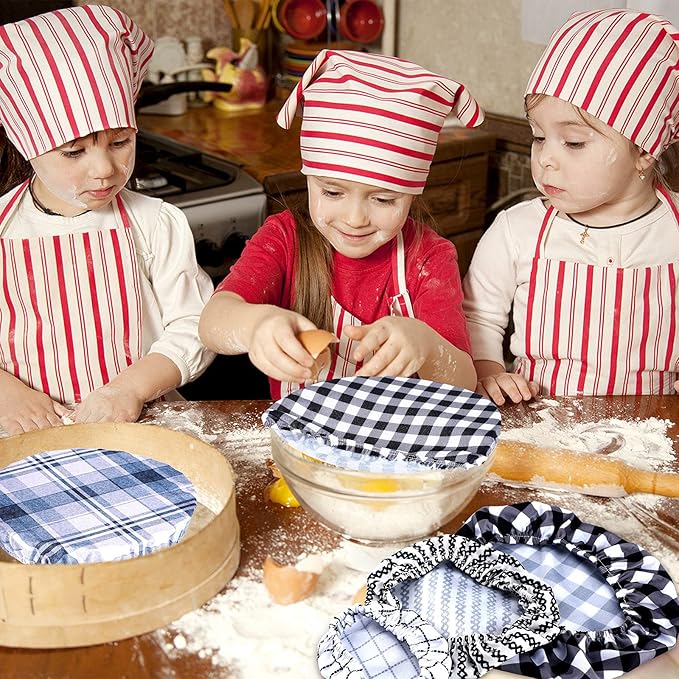 Patelai 10 Pcs Bowl Covers Reusable in 5 Size Stretch Cloth Fabric Elastic Food Storage Bowl Covers Bread Sourdough Lids for Proofing Food Fruits Leftover(Simple Style)