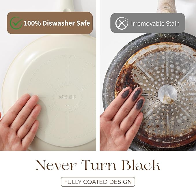 PRICUSIS Ceramic Nonstick Saucepan with Lid, 2 Quart Non Toxic Pot with Pour Spouts, Full Coated, 100% Dishwasher Safe, Induction Compatible & Oven Safe, PTFE PFAS & PFOA Free, Coconut White