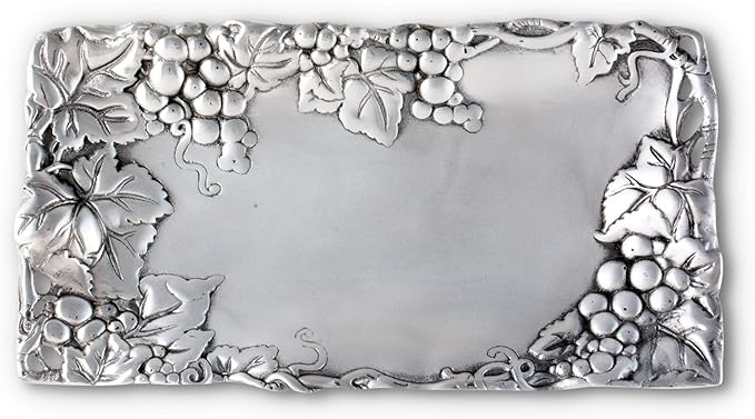 Arthur Court Metal Bread Serving Tray Grape Pattern Sand Casted in Aluminum with Artisan Quality Hand Polished Design Tarnish-Free 6 inch x 12 inch
