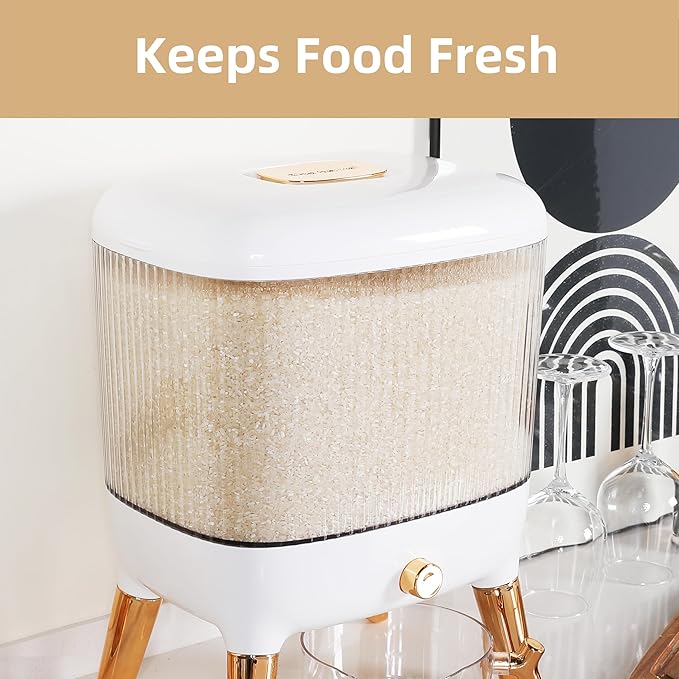 Rice Dispenser 25 Lbs - Flour and Rice Container - Space Efficient Food Dispenser for Organized Storage - Save Time & Effort with Easy Dispensing - Stylish Countertop Solution