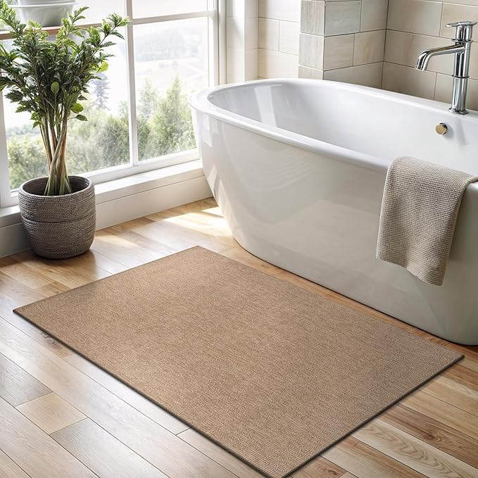 CAMILSON Easy Jute Rug 2x3, Indoor Outdoor Natural Color Fiber Area Rugs for Living Room and Kitchen Rug, Solid Boho Woven Design, Easy-Cleaning, Washable Outside Carpet Alfombras (2 x 3)