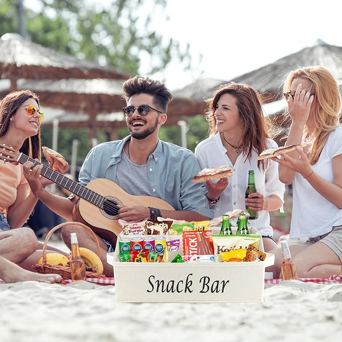 Snack Organizer for Countertop, Fabric Snack Organizer with Handles, 6 Compartment Snack Box Container Snack Basket, Snack Bar Station Organizer, Kitchen Pantry Organizer and Storage - Beige