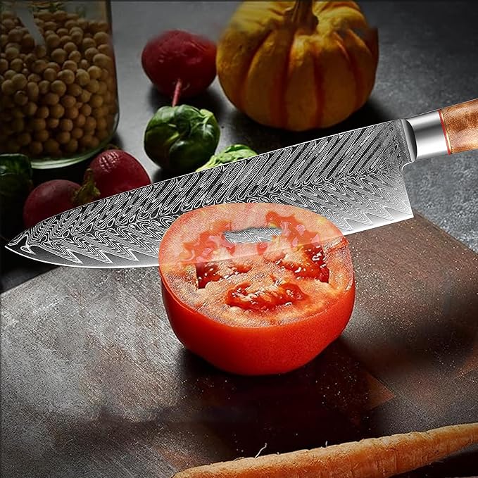 Kitory Damascus Chef Knife, 8" Ultra Sharp Kitchen knife - High Carbon 73-Layer 10Cr15CoMoV Stainless Steel - with White Shadow Wood Handle, for Kitchen and Restaurant, 2025 Gift