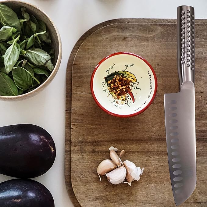 Santoku Knife - MATTSTONE HILL 7" Hollow Edge Asian Knife, Chef Knife, Kitchen Knife, German Steel, 304 Stainless Steel Handle