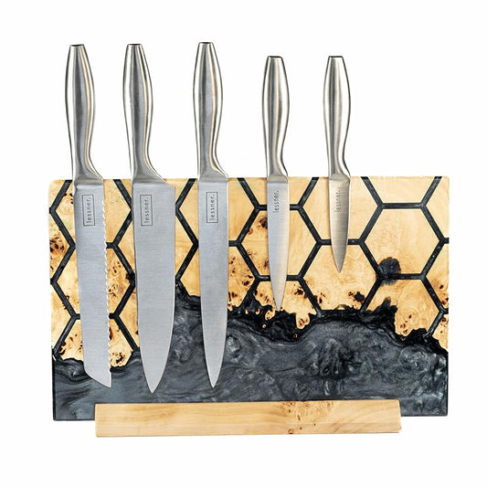 RWA Magnetic Knife Holder – Luxury Magnetic Knife Block Without Knives – Unique 6 Knife Magnet Display Stand Universal Knife Block Knife Holders for Counter Top Kitchen Organizer (Black Diamond)