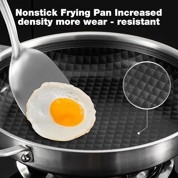 8-10-12 Inch Non Stick Frying Pans, Ceramic Coating NonStick Stainless Steel Pan Set, Tri-Ply Skillets and Pan Set, Induction Cooker Compatible, Cool-Touch Handle, Dishwasher and Oven Safe