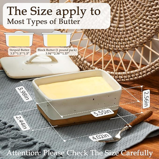NUTRIUPS Ceramic Butter Dish with Lid for Countertop, Vintage European Butter Holder with Lid, Covered Butter Dish,Holds 1 Stick (White, Uniform size)