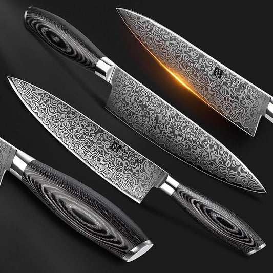 XINZUO 5-Piece Kitchen Knife,Super Sharp Damascus Steel Professional Chef Knife Set with Pakkawood Handle, Gift Box
