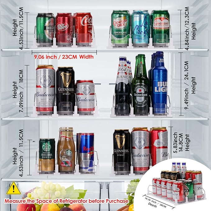 Automatic Soda Can Organizer Refrigerator Can Dispenser for Beer Soda Seltzer already Assembled Drink Pop Can Holder Self-Pushing Drink Organizer for Fridge Storage 15 cans of 11.15oz 12oz 16oz 16.9oz