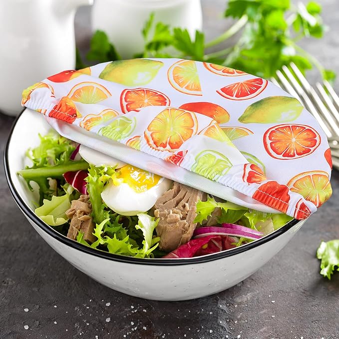 Patelai 10 Pcs Bowl Covers Reusable in 5 Size Stretch Cloth Fabric Elastic Food Storage Bowl Covers Bread Sourdough Lids for Proofing Food Fruits Leftover(Summer Style)