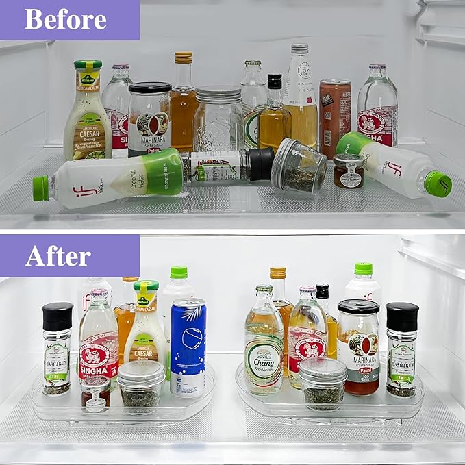 360° Rotating Lazy Susan Turntable Organizer - Multifunctional 11.8" x 8.7" Rectangular Organizer for Refrigerator, Cabinet, Pantry, and Kitchen Countertop