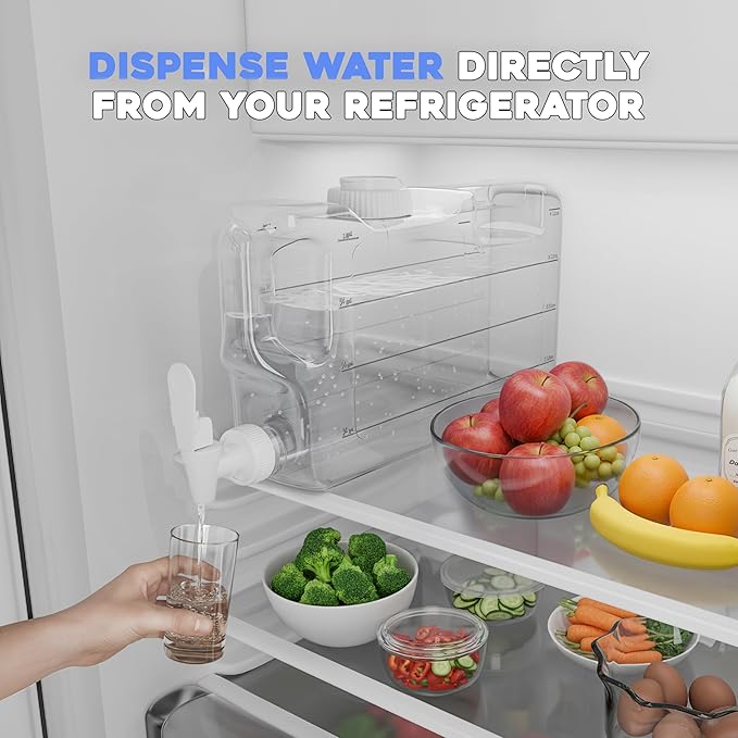 Refrigerator Drink Dispensers 1.1 Gallon Bottle with Spigot - BPA Free Plastic Water Jug Leak-Proof | Fridge Beverage Drink Dispenser for Parties, Convenient Handles